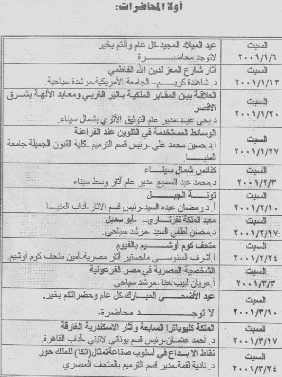 LIST of LECTURES